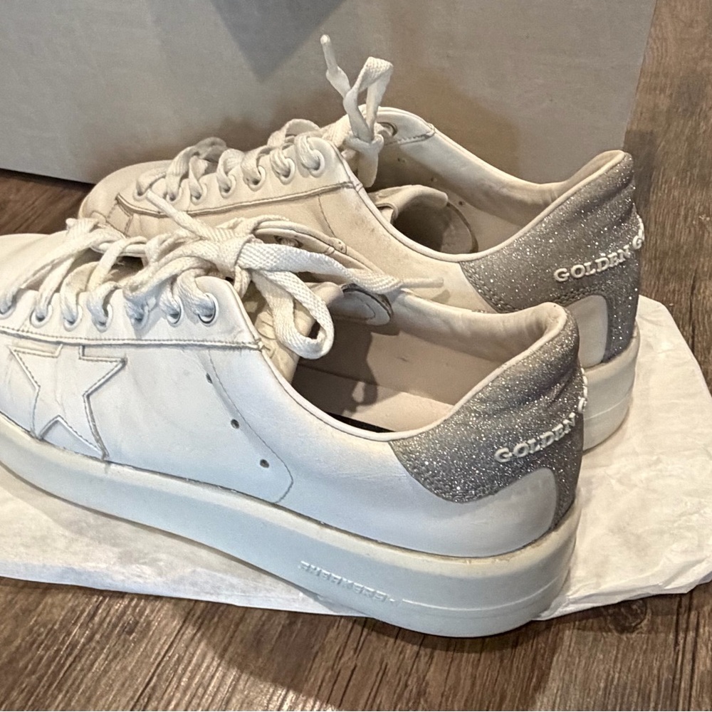 Golden Goose Pure White Sneakers with Glitter Detail 38